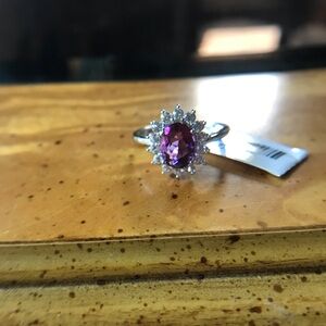 Natural Pink Fluorite Sterling Silver Halo Ring